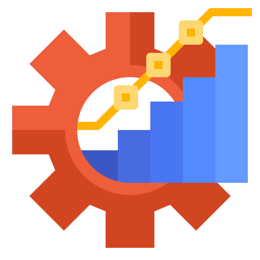 Brown gear with progressively growing graph