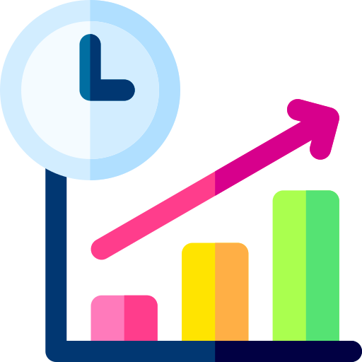 Icon of the clocks, graph and arrow that follows the graph.