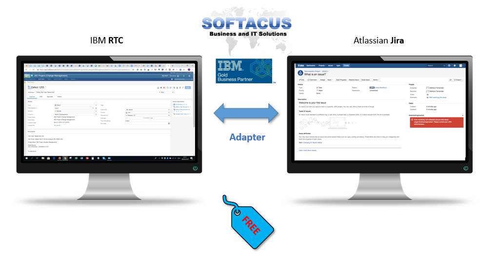 IBM RTC adapter to Atlassian JIRA which is free of charge