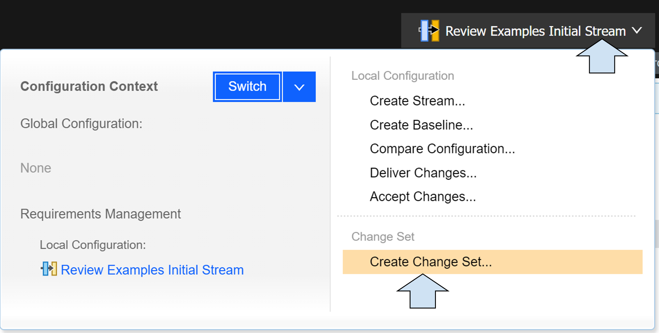 There is local configuration and change set categories, the create change set is under the latter